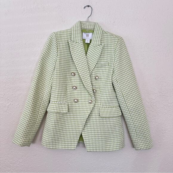 House Of Harlow Tweed Houndstooth Double Breasted Green White Blazer Small - Picture 1 of 6